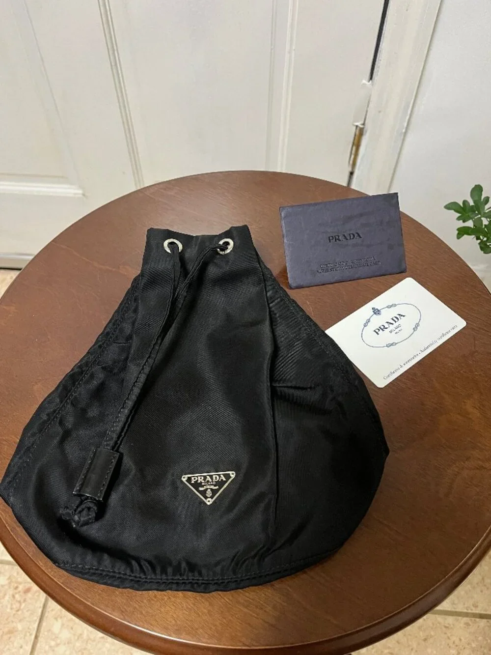 Y2K PRADA Black Nylon Drawstring Mini Bag pouch with Authentication card - Picture 6 of 10